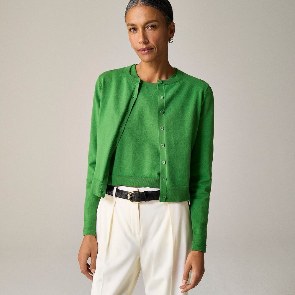 J. Crew Women's Jackie Cardigan Premium Ultra-Fine Cotton Blend Grass Size S NWT - Picture 2 of 11